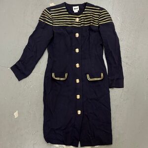 Leslie Fay Navy Nautical Dress with Gold Striped Detail